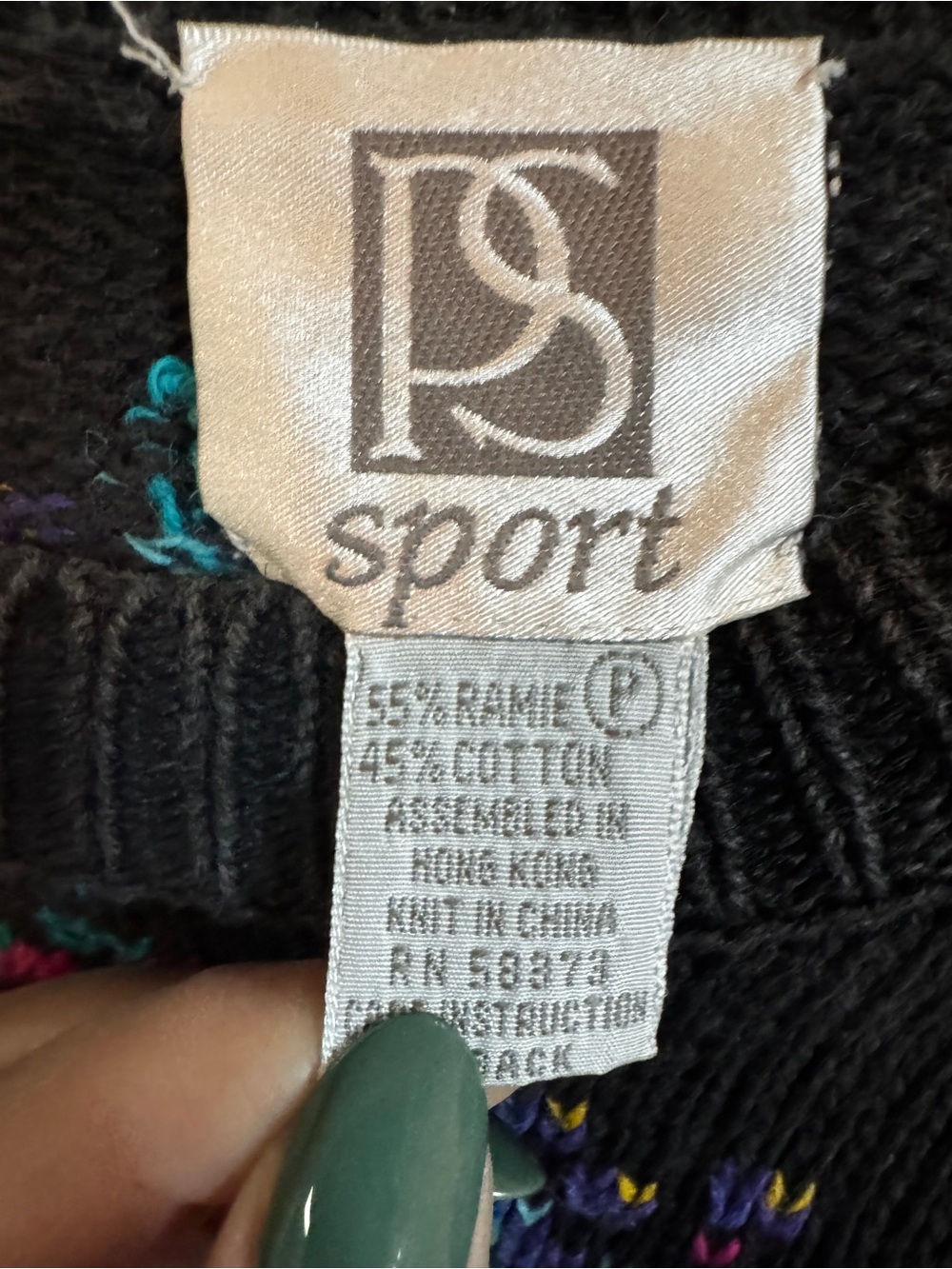 PS Sport Sweater Womens L Black Floral Knit Pullover Grandmacore Cottagecore - Picture 3 of 8